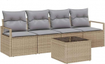 5-teiliges Garten Sofa Set mit Kissen Beige Poly Rattan Gartenlounge Model3354919