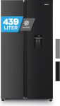 Heinrich&acute;s Side-by-Side Fridge, Fridge Freezer Combination with 439 L Mega Total Volume, No-Frost, 151 L Freezer Volume, Includes Water Dispenser, LED Lighting, Touch, Multi-Airflow System, Black