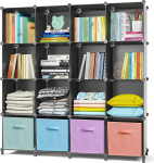 AWTATOS ULPZ017 Wardrobe with 16 Cubes, Storage Shelves, DIY Shelves, PP Shelves, Plastic Shelves, Children's Shelves, Toy Shelves, Folding Cabinet, Shelves, Standing Shelves, Black