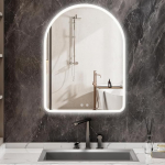 Clevich Bathroom Mirror with Lighting, 80 x 60 cm, Bathroom Mirror with COB Light and Anti-Fog, Aluminium Frame, Dimmable, 3 Light Colours, Curved Wall Mirror, Bedroom Mirror