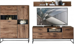 Lomadox TV Wall Unit Set in Industrial Design in Havel Oak Cognac Decor with Matera Anthracite