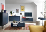 Living Room Furniture Wall Unit Blue Base Frame Black 5 Pieces 1 Highboard, 1 Sideboard, 1 Lowboard, 1 Secretary, 1 Coffee Table