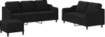 Schwarz Stoff 2- und 3-Sitzer-Sofa mit Fu&szlig;hocker, Atmungsaktiv, 138-198 cm, Wohnzimmer Model3201846