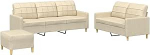 Cremefarbenes 2- und 3-Sitzer-Sofa mit Fu&szlig;hocker | Stoff (100% Polyester), Metall, Textilene, Sperrholz | Bequem f&uuml;r Wohnzimmer und Entspannung Model3201316