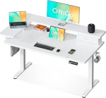 OffiGo reguleeritava k&otilde;rgusega laud, &uuml;heosaline lauaplaat, 120 x 60 cm, elektriline laud L monitori hoidjaga, seisev laud sahtliga, seisev laud USB-ga, ergonoomiline arvutilaud, valge
