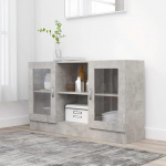 Homvdxl kaasaegne Sideboard, 2 ust ja avatud hoiukapid Lauad Buffet kabinet / Buffet laud Kodum&ouml;&ouml;bel elutuppa, Rustic Grey, klaasuksega