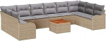 11-teiliges Garten Sofa Set mit Kissen Beige Poly Rattan Akazie, 2-Sitzer Garten Sofa mit Kissen Beige Poly Rattan Gartenlounge Model3347504