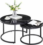 JoyyeSpace kohvilaud, 2 tk, k&uuml;ljelaud, elutoa laud, kohvilaud, reguleeritava k&otilde;rgusega, elutuppa, &uuml;mmargune puidust laud musta metallraamiga, l&auml;bim&otilde;&otilde;t 70/50 cm, must