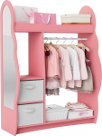 KEEPREAPER laste riidekapp Laste riidehoidja koos kastidega, riidehoidja, peegel ja riiulid, puidust laste riidehoidja, laste riiul 81 x 28 x 106,5 cm (Pilved 2 sahtliga, roosa)