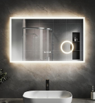 SVNR Vannitoa peegel koos valgustusega - 100 x 60 cm peegel koos valgustusega, seinale paigaldatav multifunktsionaalne vannitoa peegel, R10 kaldservaga, kell, uduvastane, LED Smart Mirror