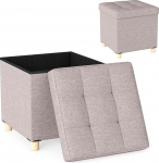 HOMASIS kokkuvolditav jakkar hoiuruumiga ja pehmendusega kaanega, linasest kangast valmistatud jalakoht, hoiukast magamistuppa, esikusse, elutuppa, jakkari kandev&otilde;ime 150 kg, 45 x 45 x 45 cm (beež)