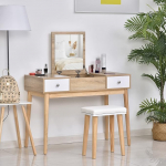 HOMCOM Riietuslaud kokkupandava peegliga Riietuslaud koos pehmete pehmete padjakestega kambrite ja sahtlitega T&auml;ispuidust jalad 100 x 45 x 118 cm naturaalne v&auml;rvus