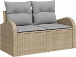 3-osaline aia diivan komplekt pehmendusega Beige Poly Rattan, 2-istmeline aia diivan hoiuruumiga ja pehmendusega Beige Poly Rattan Garden Lounge Model3354569