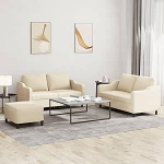Gecheer 3-TLG. Sofagarnitur mit Kissen Creme Stoff, Moderne Couch Polstersofa f&uuml;r Wohnzimmer Schlafzimmer Spielzimmer3201812