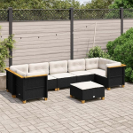 Set Schlafsofa, Gartensofa-Set mit Kissen, 8-teilig, schwarz, aus Polyrattan, Sofa f&uuml;r Wohnzimmer, Gartensofa, modernes Sofaset f&uuml;r den Au&szlig;enbereich, M&ouml;bel Modell 3261761