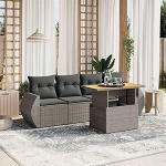 Set Schlafsofa, 5-teiliges Gartensofa-Set mit grauen Kissen aus Polyrattan, Set Schlafsofa, Wohnzimmer, Sofa, Garten, modernes Sofaset f&uuml;r den Au&szlig;enbereich, M&ouml;bel