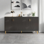 Wyibwy kaasaegne 4 ukse ja 2 sahtliga k&uuml;ljepaneel, lihtne buffet unikaalse lainekujundusega ning kuldsete k&auml;epidemete ja jalgadega s&ouml;&ouml;gituppa, esikusse, 152 x 40 x 75 cm, must