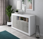 Dmora Modern Sideboard with 3 Doors, Kitchen Buffet, Sideboard with Shelves and Shelves, Living Room TV Stand, 138 x 42 x 86 cm, White and Cement Colour