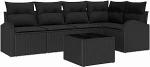 6-teiliges Garten Sofa Set mit Kissen Beige Poly Rattan, 2-Sitzer Garten Sofa mit Stauraum & Kissen Schwarz Poly Rattan Gartenlounge Model3354722