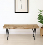 Hallowood Furniture Cullomption 110cm Wooden Dining Bench - Live Edge Effect with Black Metal Legs, Industrial Style Modern Kitchen Benches for Dining Room, Home, Restaurant & Cafe