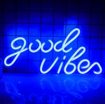 Wanxing Blue Good Vibes Neon Sign, Good Vibes Neon Lettering, LED Neon Signs for Wall Decoration, Luminous Signs for Living Room, Playroom, Office, Cafe, Shop, Play Club Accessories