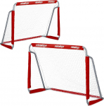 Relaxdays Set of 2 Garden Football Goals for Children and Adults, Height 110 x Height 150 x 75 cm, Metal, Sturdy Goals for Football, Red