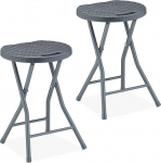 Relaxdays Folding Stool, Set of 2, Rattan Look, Garden & Balcony, Folding Outdoor Stool, HTW: 46 x 32 x 29 cm, Grey