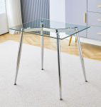 Hallowood Furniture Cullompton Rectangular Small Table, Glass Dining Table with Chrome Metal Legs, Compact Dining Table, Kitchen Table for Home, Restaurants and Cafe (80 x 60 cm)