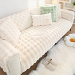 XSlive Weicher, Warmer Kunstfell-Couchbezug, dick, zottelig, flauschig, rutschfest, einfarbig, Pl&uuml;sch-Sofa-Schonbezug, M&ouml;belschutz f&uuml;r Kinder, Haustiere (Creme, 71,1 x 88,9 cm)