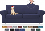 KEKUOU 3 Pack Stretch Couch Covers for 2 Pillows Couch Sofa Sofa Cover Slipcover for 2 Separate Pillows Couch with Soft Elastic Furniture Protector for Dogs Kids (Loveseater, Navy)