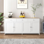 Ymkua Sideboard, Buffet Cabinet, Chest of Drawers for Living Room and Dining Room, Storage Cabinet with 4 Doors and 3 Drawers, Modern Living Room Cabinet, 160 x 37 x 75 cm, Natural and White