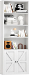 oneinmil Bookcase, White Bookcase with 2 Wooden Doors, Tall Bookcase with 6 Levels, Kitchen Cabinet, Standing Shelf, for Living Room, Bedroom, Office, Study