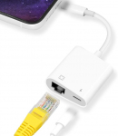 2 in 1 Lightning RJ45 Ethernet adapter, KozyOne 10Mbps/100Mbps RJ45 Ethernet adapter koos laadimisportiga, &uuml;hildub iPhone/iPad/iPodiga, kiire ja stabiilne online m&auml;ngimiseks ja videote vaatamiseks.