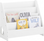 SoBuy Montessori KMB32-K-W Laste raamaturiiul 4 lahtise sektsiooniga 1 riiul lastetoas m&auml;nguasjade hoidmiseks Raam riputatav ventilaator riiul valge 70 x 60 x 30 cm