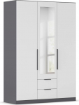 Rauch M&ouml;bel Belfast garderoobikapp, garderoobikapp, organiseerija, 3 ust, peegliga, 2 sahtlit, v&auml;rv: valge/halli metallist, must, l&uuml;hikesed k&auml;epidemed halli metallist, 136 x 197 x 54 cm.