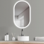 HOKO Design LED Anti-Fog vannitoa peegel Ovaalne 45 x 75 cm k&otilde;rge + horisontaalne paigaldamine V&otilde;imalik vannitoa peegel LED valgustatud 2 puutetundliku l&uuml;litiga + LED valguse muutus soe valge jahe valge neutraalne