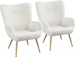 Yaheetech Wingback Chair 2 moodsa tugitooliga komplekt Toolid Polsterdatud tool puidust jalgadega kuni 136 kg maksimaalne koormus 81 x 73,5 x 98 cm Valge