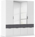 Rauch M&ouml;bel Dundee garderoobikapp, garderoobikapp, organiseerija, 4 ust, peegel, 8 sahtlit suurema hoiuruumi jaoks, v&auml;rv valge/halli metallist, must, l&uuml;hike k&auml;epideme riba, hall metallist, 181 x 197 x 54 cm