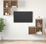 TV Schrank,TV-Schrankset Wandmontiert 4 pcs Artisan-Eiche Holzwerkstoff,TV Board H&auml;ngend Schrank Fernsehschrank TV Bank Wohnzimmer M&ouml;bel Modern Wandschrank f&uuml;r Wohnzimmer Schlafzimmer