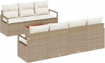 8-teiliges Garten-Sofa-Set mit Kissen Beige Poly Rattan Akazie, 2-Sitzer Garten-Sofa mit Stauraum & Kissen Beige Poly Rattan Gartenlounge Model3356335