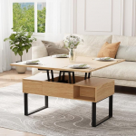 VOWNER kohvilaud reguleeritava k&otilde;rgusega, 3-in-1 multifunktsionaalne elutoa laud 2 sahtliga ja varjatud hoiukohaga, mida saab kasutada s&ouml;&ouml;gilauana elutuppa, kontorisse (puidu v&auml;rvi)