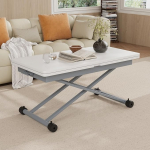 VOWNER reguleeritava k&otilde;rgusega kohvilaud, 3-in-1 pikendatav ruumi s&auml;&auml;stev s&ouml;&ouml;gilaud s&ouml;&ouml;gituppa, p&ouml;&ouml;ratav, muudetav elutoa s&ouml;&ouml;gilaudaks, elutuppa ja muuks (valge, puidumassiga)