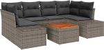 7-teiliges Garten-Sofa-Set mit Kissen Grau Poly-Rattan Akazie Gartenlounge Model3347909
