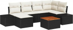 7-teiliges Garten Sofa Set mit Kissen Schwarz Poly Rattan Akazie Gartenlounge Model3356647