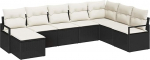 8-teiliges Garten Sofa Set mit Kissen schwarzes Poly Rattan, 2-Sitzer Garten Sofa mit Stauraum & Kissen schwarzes Poly Rattan Gartenlounge Model3355166