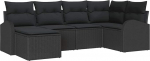 6-teiliges Garten Sofa Set mit Kissen Schwarz Poly Rattan, 2-Sitzer Garten Sofa mit Stauraum und Kissen Schwarz Poly Rattan Gartenlounge Model3354782