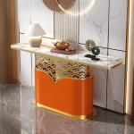 Moderner Konsolentisch, 59 Zoll - zeitgen&ouml;ssischer Sofa- und Flur-Akzenttisch, langes Foyer-Dekor f&uuml;r Wohnzimmer, Eingangsbereich und Flur - stilvolles orangefarbenes Finish (150 cm)