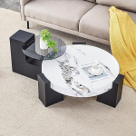 Bladez kaasaegne kohvilaud 2 tasandiga ja L-kujulise jalaga, valge marmorist ja halli klaasiga &uuml;mmargune lahtik&auml;iv k&uuml;ljelaud elutuppa, magamistuppa, r&otilde;dule - kohvilaud ja diivanilaud