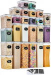 GoMaihe Storage Jars Set of 25 Storage Boxes, Kitchen Organiser, Airtight Storage Container, Plastic with Lid, Storage Container for Cereal, Flour, Coffee Beans, Cornflakes, Spaghetti Storage