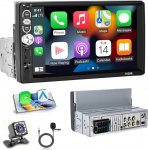 Hikity 1 DIN autoraadio juhtmevaba Carplay, puuteekraaniga 7-tolline Androidi puuteekraaniga auto raadio koos Bluetoothiga Handsfree FM-raadio koos tagurduskaamera, peeglilink, USB SD-kaardi AUX-in portiga
